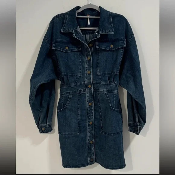 Free People Bo Dress Marine Indigo Denim - Picture 5 of 7